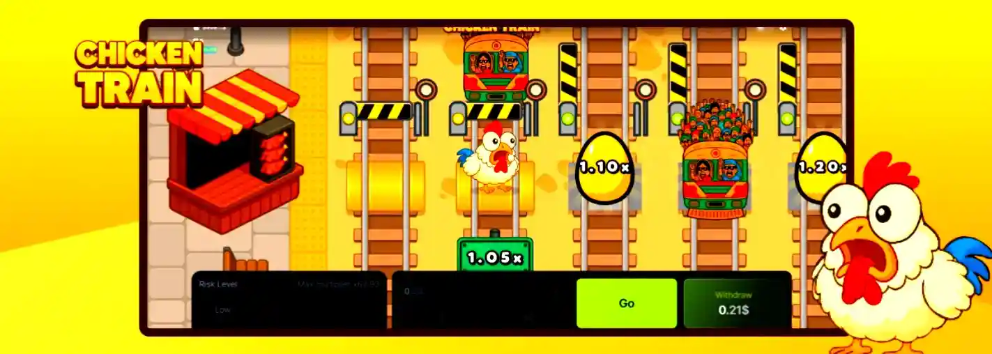 Slot game interface Chicken Train slot interface with reels and bonus elements