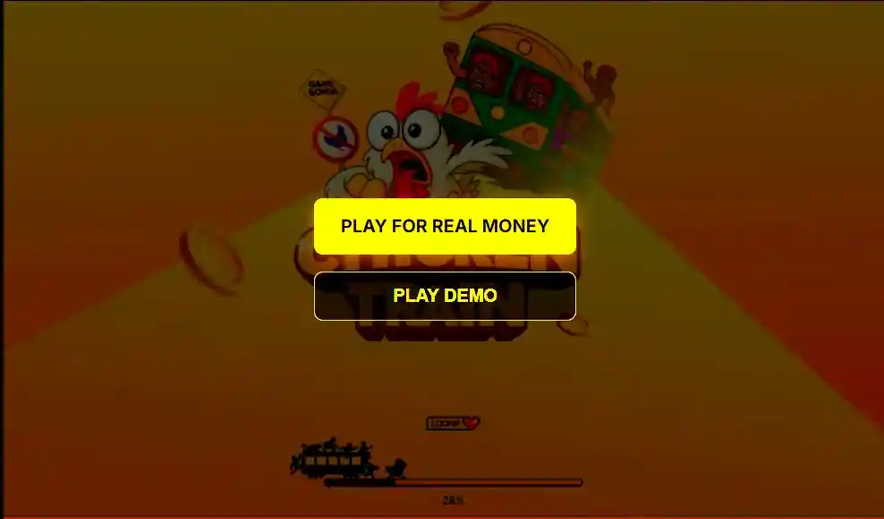 Game loading screen Chicken Train loading screen with play buttons and progress bar