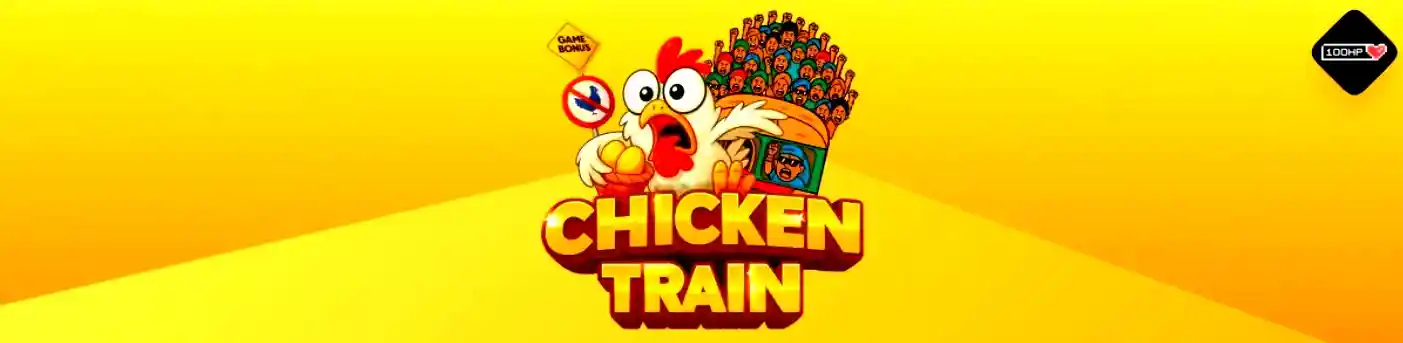 Chicken Train logo banner Bright Chicken Train game logo with coins and cartoon style