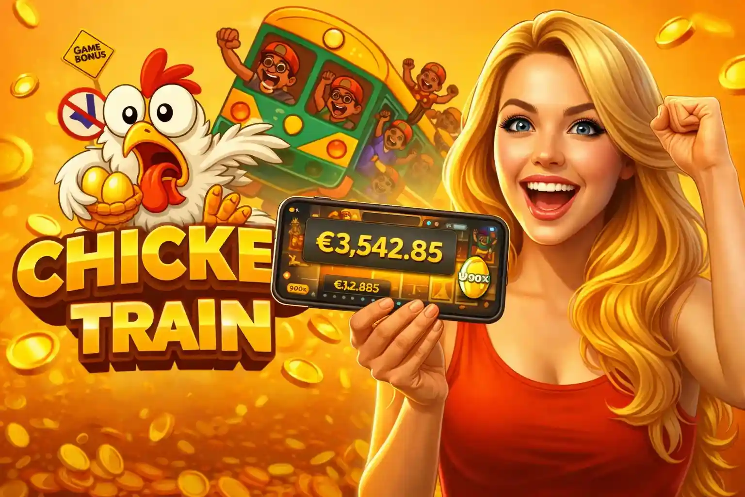 Female slot winner Smiling woman holding phone showing slot winnings and excitement